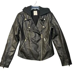 We the Free Harriet Vegan Leather Hooded Moto Jacket Free People Sz M